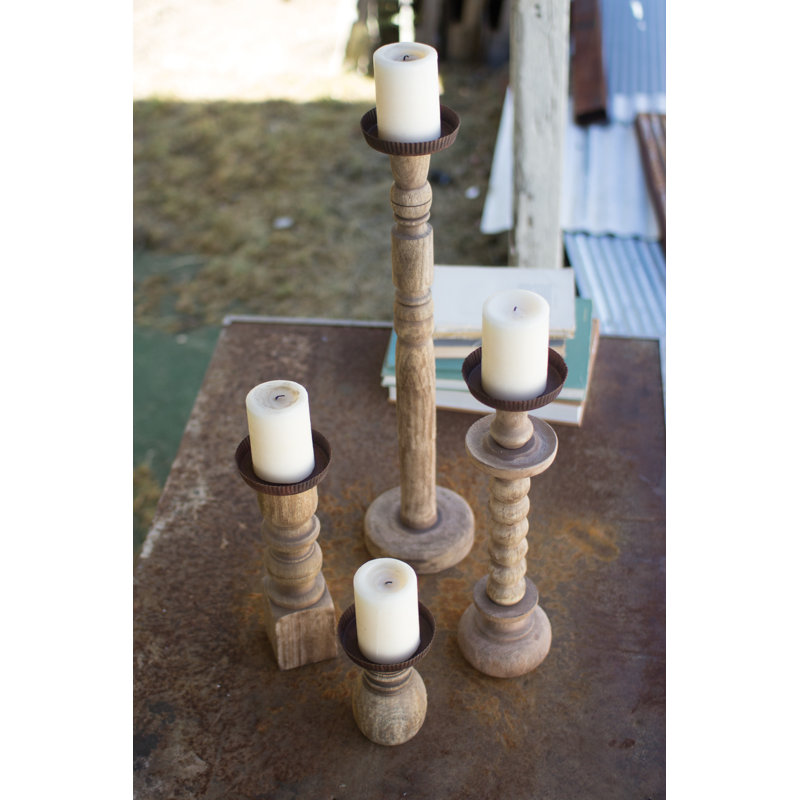 Union Rustic 4 Piece Recycled Turned Wood Candlestick Set Wayfair